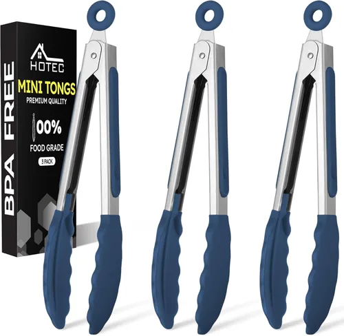 Miniatura 14 de Hotec Pinzas de cocina de silicona para cocinar, pinzas pequeñas de 7 pulgadas con puntas de silicona, juego de 3 (azul)