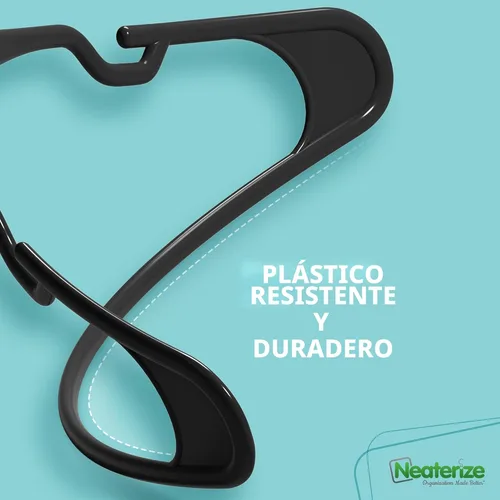 Miniatura 6 de NEATERIZE Perchas de Ropa Paquete de 20 Negro - Perchas de Plástico - Ganchos para Colgar Ropa