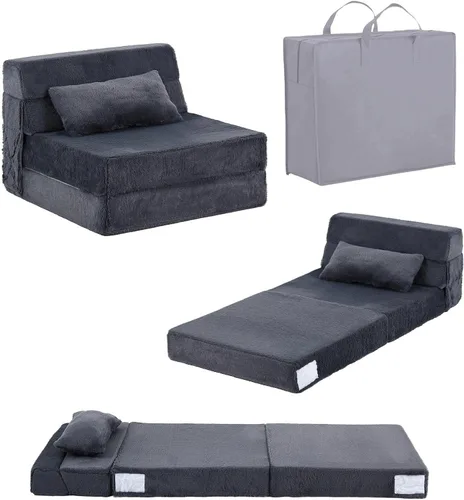 Miniatura 25 de Tiita Sofá cama plegable tamaño individual, colchón convertible con almohada, colchón de pana gruesa para el suelo, sofá cama con bolsillo lateral