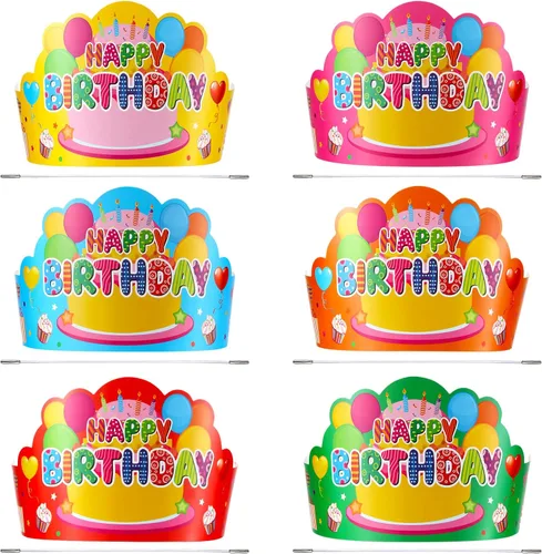 Miniatura 11 de Yunsailing 36 piezas de coronas de feliz cumpleaños para niños, coronas de papel para fiesta de cumpleaños para regalos de aula, coronas para fiesta