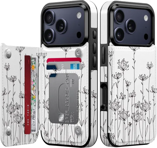 Miniatura 131 de FUNMIKO Funda tipo cartera para iPhone 13 con tarjetero, bloqueo RFID, protección de grado militar y obras de arte impresas con rayos UV, cierre