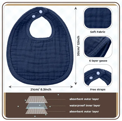 Miniatura 2 de Frienda 8 baberos de muselina para bebé, bandana de algodón, baberos a granel para recién nacidos, 6 capas absorbentes, accesorio de alimentación