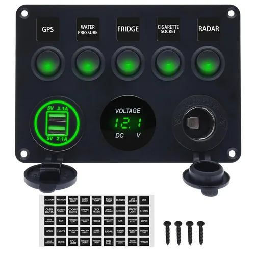 Miniatura 8 de KAOLALI Panel de interruptores de palanca de 5 bandas, panel de interruptores marinos automotrices, panel de interruptores impermeable de 12 V