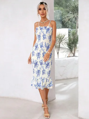 Miniatura 6 de Floerns Vestido de tirantes sin mangas con estampado floral elegante y dobladillo con volantes para mujer