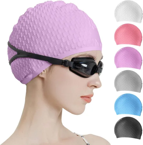 Miniatura 15 de Tripsky Gorro de natación de silicona, gorro de baño cómodo ideal para cabello rizado corto, mediano y largo, gorro de natación para mujeres y Very