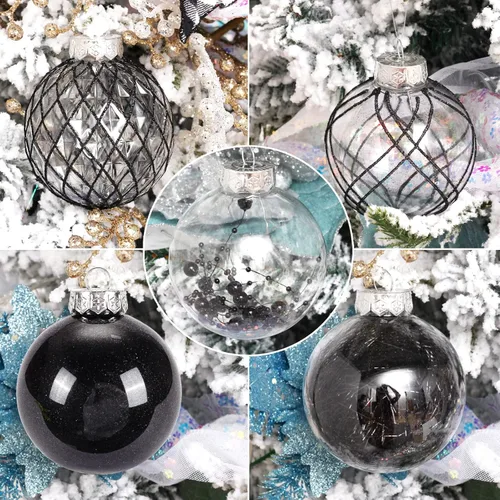 Miniatura 6 de Juego de adornos de bola de Navidad, 20 unidades, grandes, color negro transparente, inastillables, 3.150 in/3.15 pulgadas, adornos de Navidad