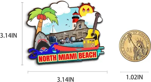 Miniatura 3 de Imán de nevera del norte de Miami Beach Florida USA Imán de madera 3D Monumentos de viaje coleccionables, recuerdos decorativos hechos a mano - 2