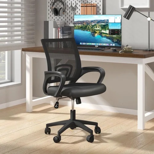 Miniatura 2 de OS MOTOR Silla de oficina en casa, silla de escritorio ergonómica de malla con respaldo medio con soporte lumbar, diseño giratorio ajustable, cómodo