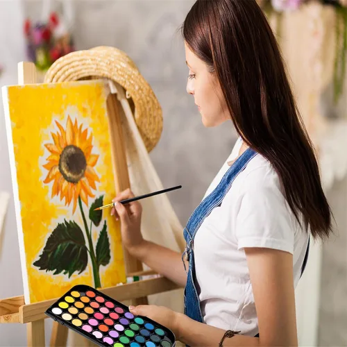 Miniatura 7 de GETHPEN Pintura de acuarela, juego de pintura de acuarela, juego de pintura de acuarela lavable de 48 colores con pincel, bolígrafo de agua Negro