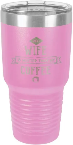 Miniatura 12 de Taza de viaje de acero inoxidable con popote y tapa superior deslizante My Wife Is Hot Than My Coffee Black de 30 onzas