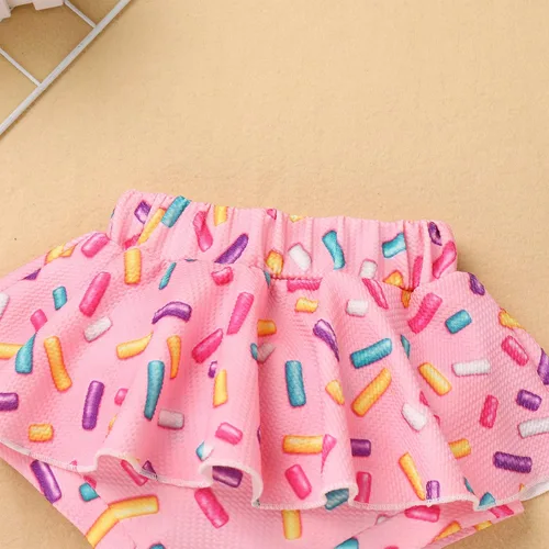 Miniatura 4 de IMEKIS Traje de 1er cumpleaños para bebé niña con estampado de girasol y durazno + pantalones cortos con volantes + diadema para sesión de fotos