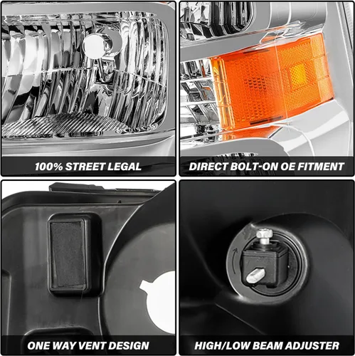 Miniatura 4 de Conjunto de faros BRYGHT Compatible con [Todos los modelos] 08-14 Ford E150 E250 08-21 E350 E450 Super Duty Faros de repuesto con carcasa cromada