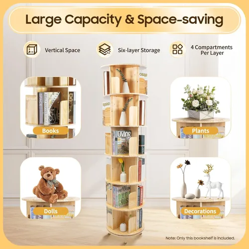 Miniatura 4 de Gdrasuya10 Estantería giratoria de madera de 6 niveles con pantalla de 360 grados, estante de almacenamiento para adultos, estantes multifuncionales