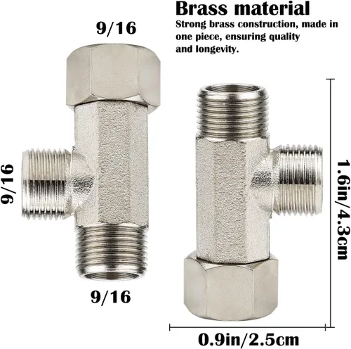 Miniatura 2 de FERCAISH Adaptador de latón 9/16 T, válvula de conector en T de 3 vías para divisor de plomería, grifo rociador de bidé de mano, válvula desviadora