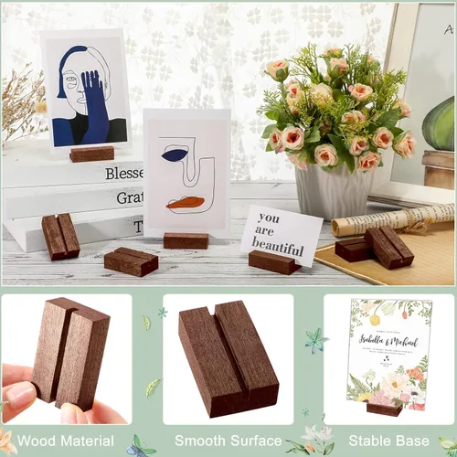 Miniatura 2 de Roowest 50 soportes de madera para tarjetas de lugar de 2 pulgadas, soportes rústicos de números de mesa, soporte de letrero de madera, exhibición