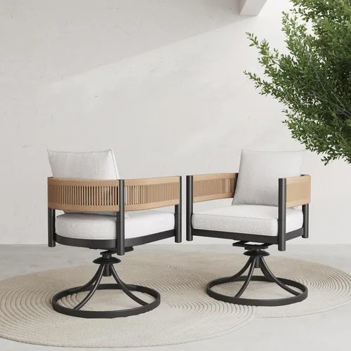 Miniatura 14 de Grand patio - Juego de 2 sillas de comedor para exterior, 2 piezas de sillas de comedor para patio, sillas fijas de patio de mimbre tejido en metal