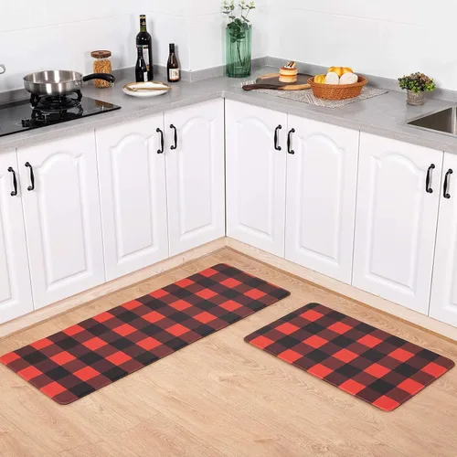 Miniatura 10 de Carvapet 2 tapetes cómodos antifatiga para cocina, de pie, impermeables, decorativas, ergonómicas, para cocina, diseño de mármol negro y dorado, 17