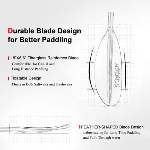 Miniatura 5 de Kayak Paddle 4 Pieces Aluminum Shaft and PP Blade Floating 86.6in/220cm, 90.5inch/230cm Lightweight Oars Gris