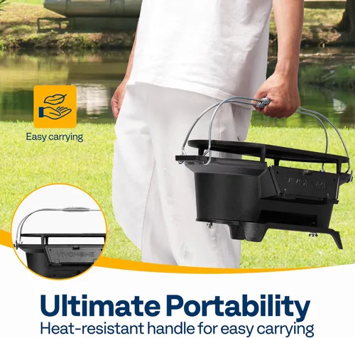 Miniatura 4 de VIVOHOME Parrilla ovalada de hierro fundido con rejillas intercambiables y plancha, 2 puertas de horno para control de calor, incluye guantes, póker