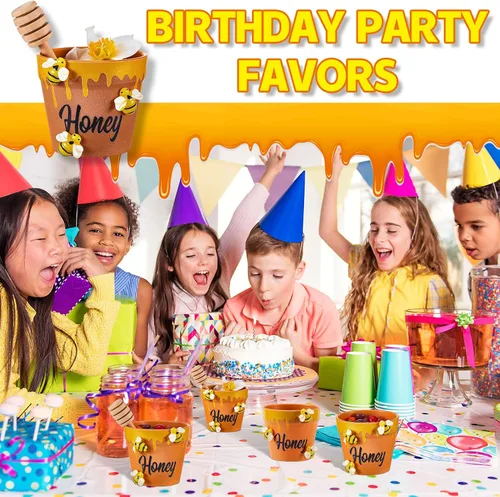 Miniatura 6 de Meekoo - Juego de 16 mini macetas de abeja con cubos de madera, tarros de miel para maceteros de cupcakes, chips de chocolate, temática de abeja