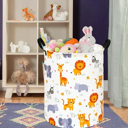 Miniatura 3 de Cesta de almacenamiento para ropa sucia para niños, cesta organizadora de lavandería, caja de ropa, cesta de regalo con asas (ZOO)