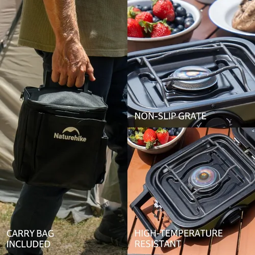 Miniatura 2 de Naturehike Estufa de camping plegable de 2 quemadores con plancha, estufa de gas de isobutano portátil para campamento con quemadores ajustables