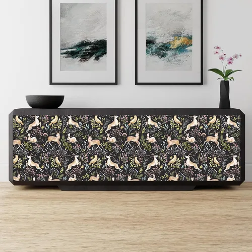 Miniatura 2 de VaryStyle Papel tapiz de 17.7 x 118 pulgadas con diseño de animales del bosque, selva, lindo ciervo, conejo, pájaro, musgo, floral, papel