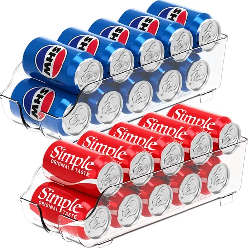 Organizador y dispensador de latas de soda Simple Houseware para refrigerador / despensa, transparente, juego de 2