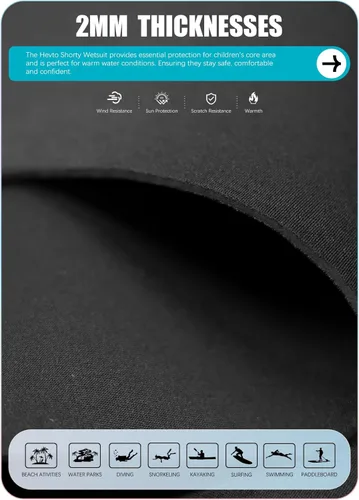 Miniatura 3 de Hevto Traje de neopreno corto para niños, de 2 mm, para niños pequeños, niñas y jóvenes, traje térmico con cremallera frontal para natación