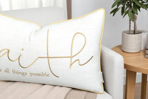 Miniatura 5 de Rudransha Faith - Funda de almohada lumbar bordada, 12 x 20 pulgadas, algodón marfil