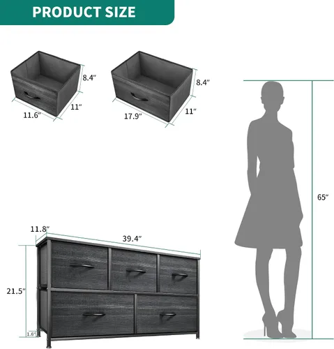 Miniatura 3 de YITAHOME Cómoda con 5 cajones – Torre de almacenamiento de tela, unidad organizadora para dormitorio, sala de estar, armarios – Estructura de acero