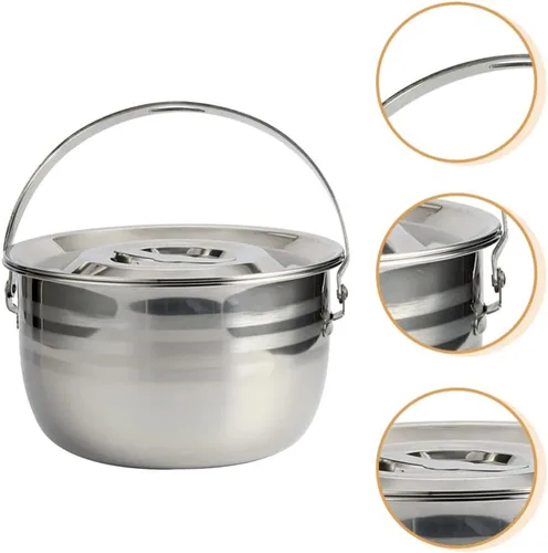 Miniatura 5 de LIFKOME Olla de sopa antiadherente grande con tapa, utensilios de cocina de acero inoxidable para acampar, olla de estofado de alta capacidad
