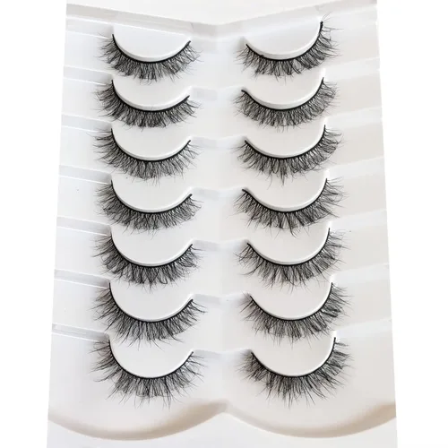 Miniatura 446 de Pooplunch - Pestañas postizas finas de visón sintético, estilo ojo de gato, naturales, cruzadas, tipo racimo, efecto 8D de volumen, tiras