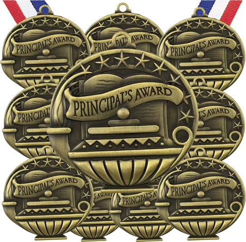 Miniatura 13 de Express Medals Pack of 10 (or More) Engraved Scholastic Honor Roll Award Medals with RWB Neck Ribbons