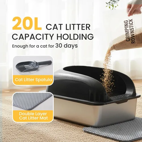 Miniatura 5 de Simple Deluxe Caja de arena XL para gatos de acero inoxidable con tapa, bandeja de arena de metal de alta cara para gatos grandes, a prueba