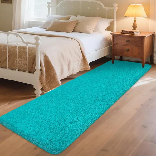 Miniatura 39 de Alfombras verdes para dormitorio de niños: alfombra de pasillo lavable de 2x6, alfombras pequeñas antideslizantes, esponjosas, suaves, peludas
