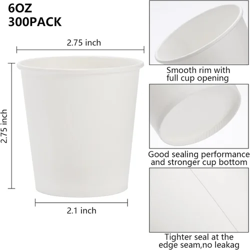 Miniatura 2 de Tebery Paquete de 300 tazas de café de papel blanco desechables de 6 onzas para agua, jugo, café o té