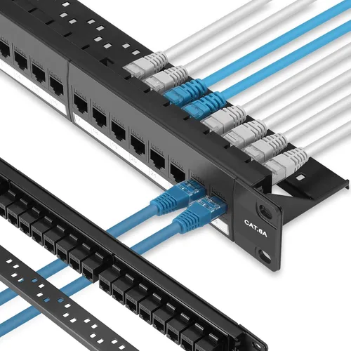Miniatura 13 de Rapink Panel de parches Cat6 de 48 puertos con soporte Keystone 10G en línea, acoplador de paso UTP de 19 pulgadas, barra trasera extraíble, red 1U