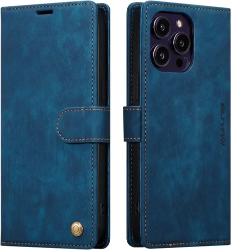Miniatura 10 de QLTYPRI Funda para iPhone 13, funda de piel sintética con cierre magnético, soporte para tarjetas, función atril, a prueba de golpes, funda Azul