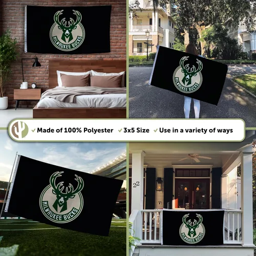 Miniatura 3 de Desert Cactus Milwaukee Bucks Flag Team NBA National Basketball Association 100% poliéster para interiores y exteriores, banderas de 3 x 5 pies