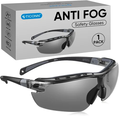 TICONN Gafas de seguridad antivaho para hombres y mujeres, gafas protectoras ANSI Z87.1 a prueba de rayones con brazos ajustables y protección UV