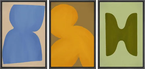 Miniatura 40 de SIGNLEADER Lienzo enmarcado para pared, juego de arte de collage de polígonos retro marrón tostado, ilustraciones con formas abstractas, arte