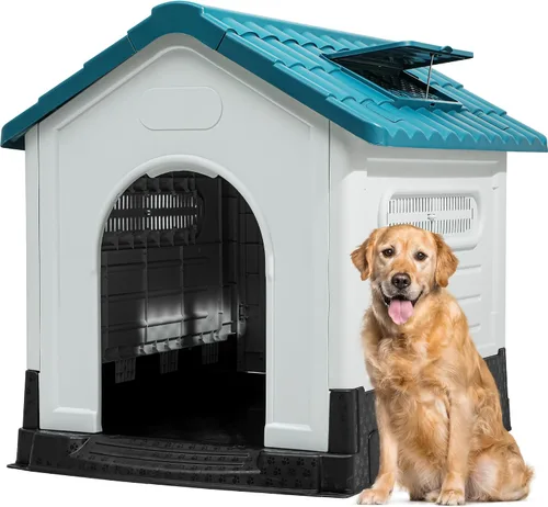 Miniatura 11 de YITAHOME Casa para perros de plástico para exteriores, resistente al agua, con tragaluz ajustable y base elevada para perros pequeños, medianos