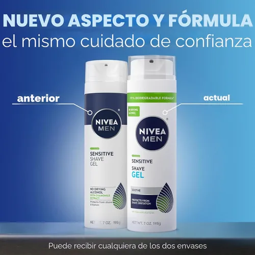 Miniatura 2 de NIVEA MEN Gel de afeitado sensible con vitamina E, extractos calmantes de manzanilla y hamamelis, paquete de 3 latas de 7 onzas