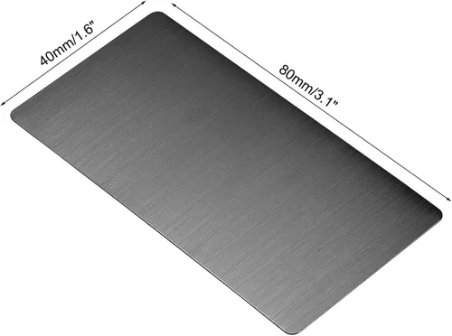 Miniatura 2 de uxcell Tarjeta de metal en blanco de 3.150 x 1.575 x 0.016 in, placa de acero inoxidable 201 cepillado para bricolaje impresión láser grabado negro