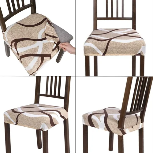 Miniatura 9 de SearchI Juego de 6 fundas de asiento elásticas para sillas de comedor, fundas de asiento suaves, extraíbles y lavables para sillas de comedor, Beige