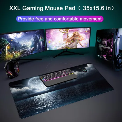Miniatura 3 de Alfombrilla de Escritorio, Alfombrilla Grande para Ratón 35''×15.6'' XXL Extendida para Gaming con Base Antideslizante Bordes Cosidos Alfombrilla