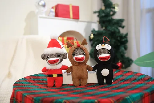 Miniatura 5 de Plushland Juguetes de peluche de Navidad, lindo calcetín suave Sockiez mono decoración de árbol de Navidad, bonito regalo de Navidad, adorno