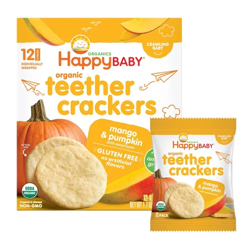 Miniatura 11 de Happy Baby Diente suave Detectores orgánicos de dentición orgánica Banana Sweet Potato, 12 Caja de conteo (paquete de 6) galletas de arroz calmantes