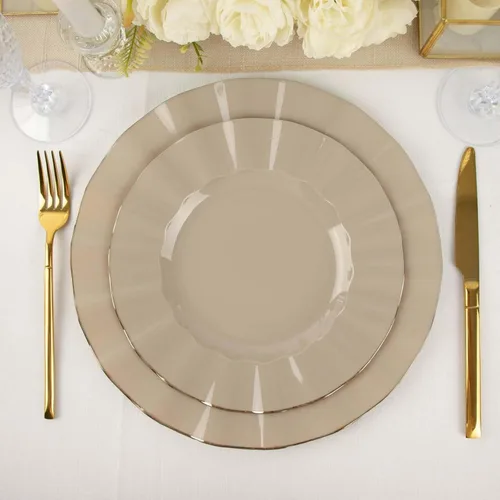 Miniatura 64 de Tableclothsfactory Paquete de 10 platos redondos de plástico negro de 6 pulgadas para ensalada de postre, platos desechables con borde ondulado